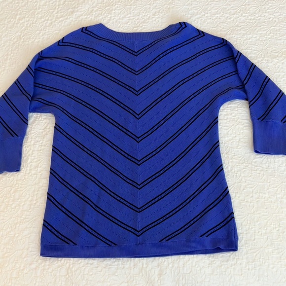 Beautiful royal blue V necked cotton rayon sweater w/raglan sleeves & black knit - Picture 2 of 10